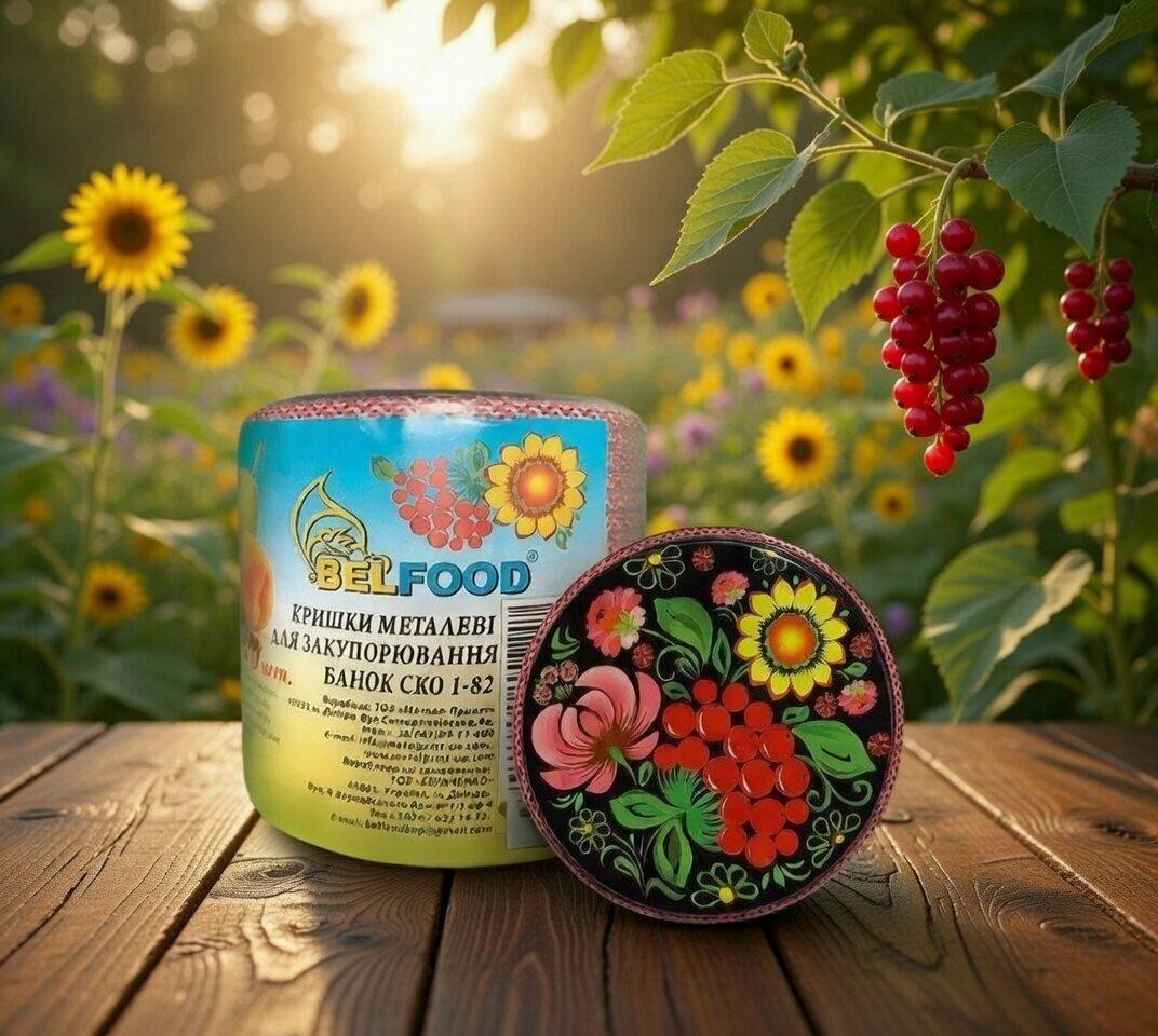 Кришки для консервації Belfood з петриківськми розписом  СКО 1-82 Black